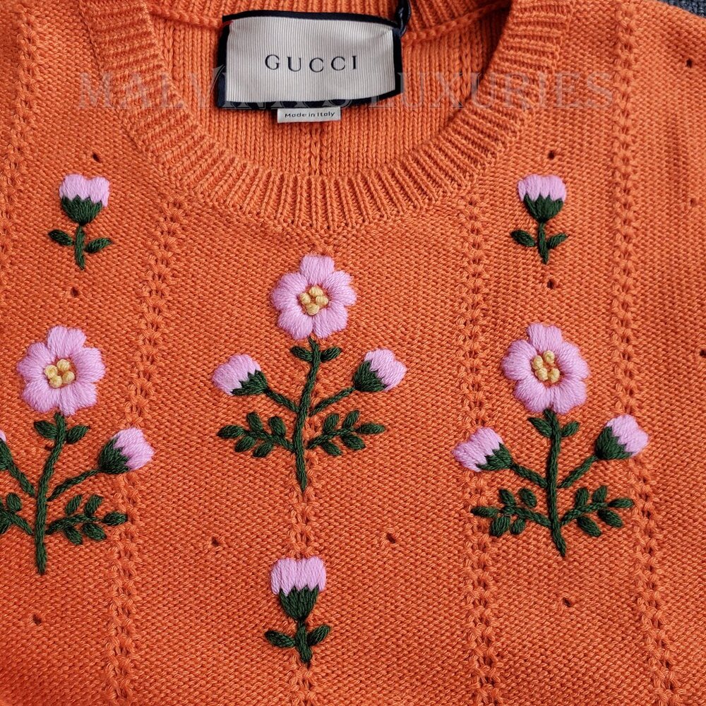 GUCCI SWEATER ORANGE WOOL BLEND FLORAL EMBROIDERED JUMPER sz XS EXTRA SMALL - Picture 13 of 16